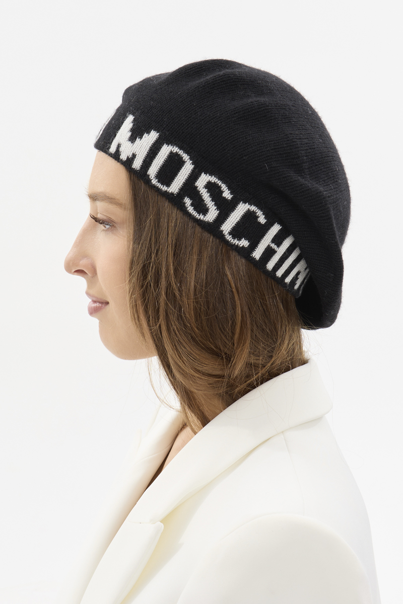 Берет из шерсти и вискозы с надписью MOSCHINO