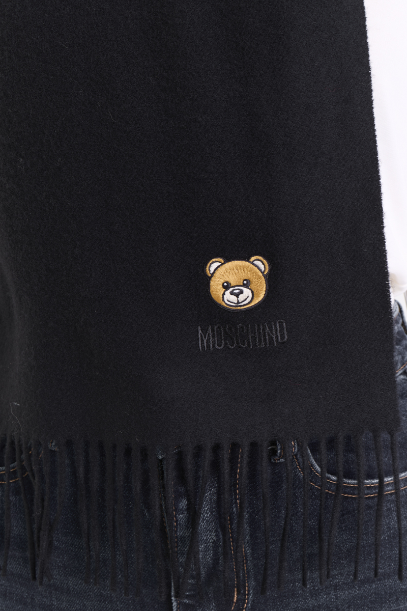 Гладкий шарф из шерсти мериноса с мишкой Moschino