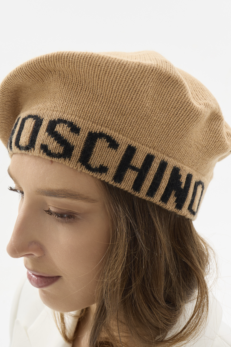 Берет из шерсти и вискозы с надписью MOSCHINO