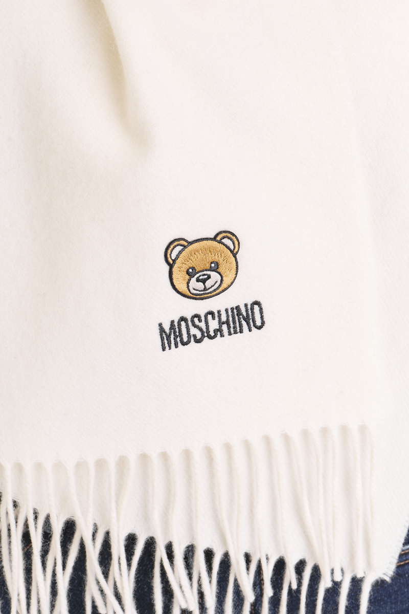 Гладкий шарф из шерсти мериноса с мишкой Moschino