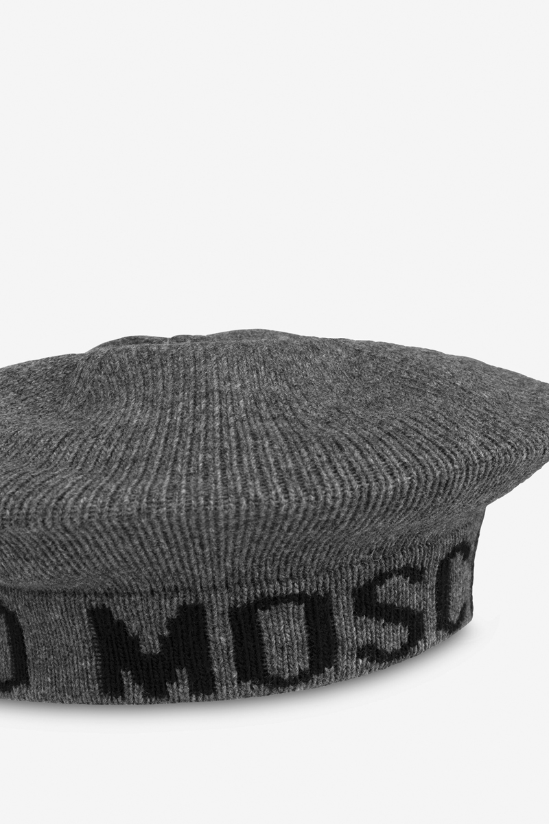 Берет из шерсти и вискозы с надписью MOSCHINO