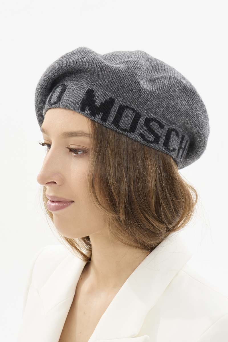 Берет из шерсти и вискозы с надписью MOSCHINO