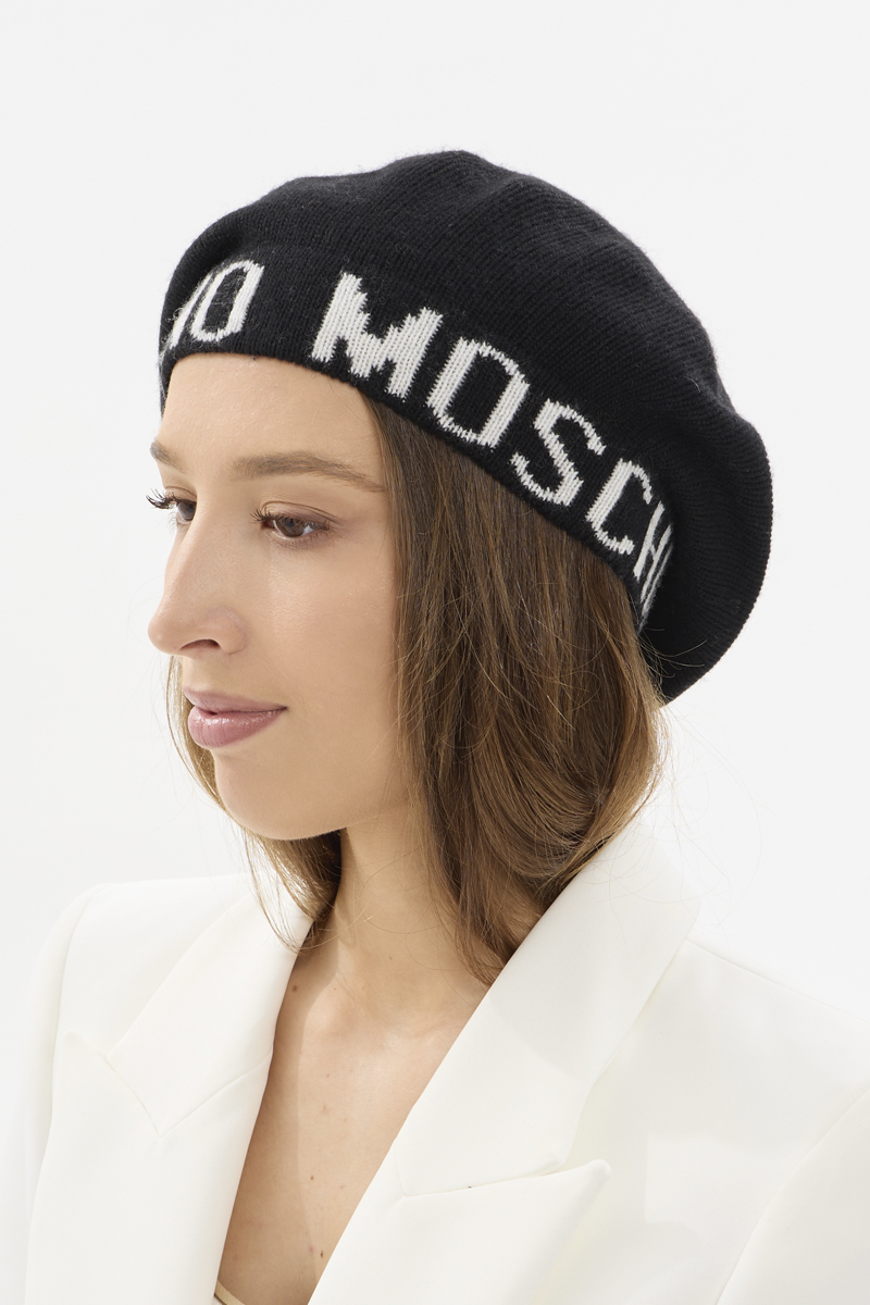 Берет из шерсти и вискозы с надписью MOSCHINO