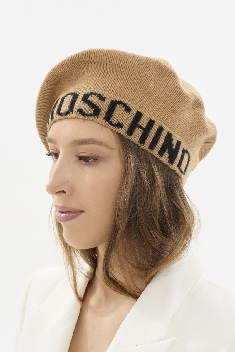 Берет из шерсти и вискозы с надписью MOSCHINO