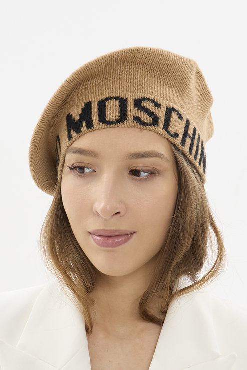 Берет из шерсти и вискозы с надписью MOSCHINO